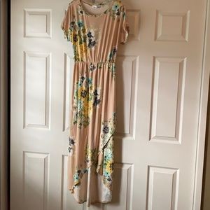 Maxi dusty peach floral faux wrap dress modest